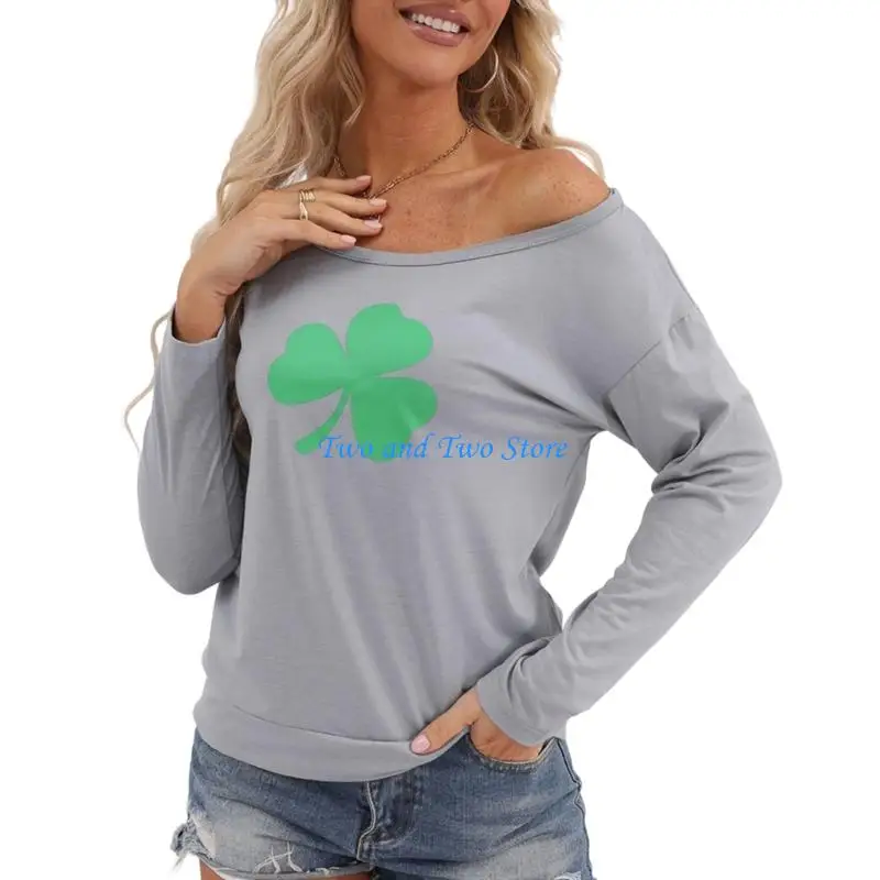 

HX6F St. Patrick's Day Women's Shamrock Print Long-Sleeved Top