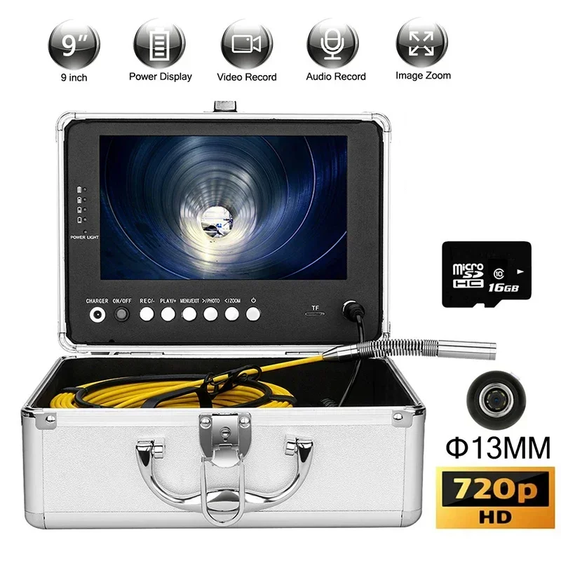 9 Inch IPS Monitors Pipe Sewer Drain Inspection Camera Endoscopes Video Underwater Pipelink Borescope 10M 20M 30M