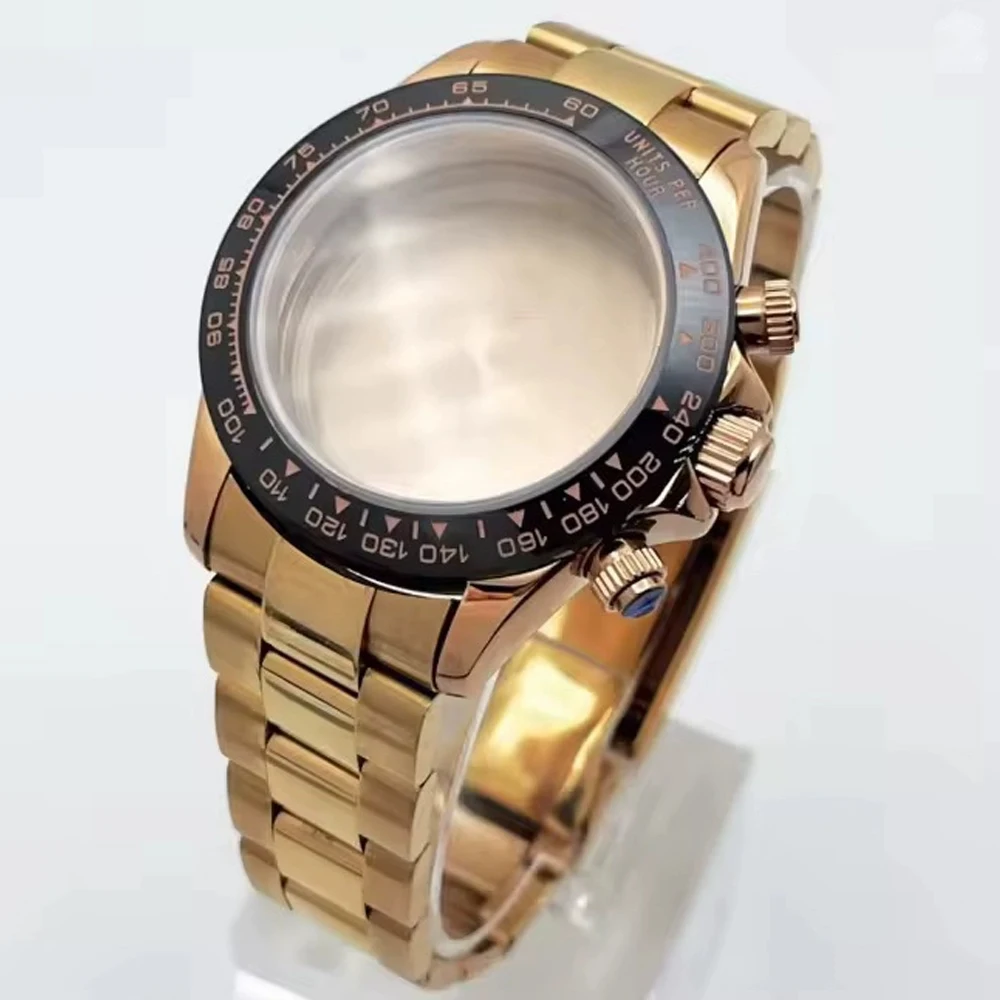 

VK63 Case 39mm Men's Watch Case Rose Gold Sapphire Glass Case for VK63 Movement Watch Hands Strap Bracelet Fits 29.5mm Dial