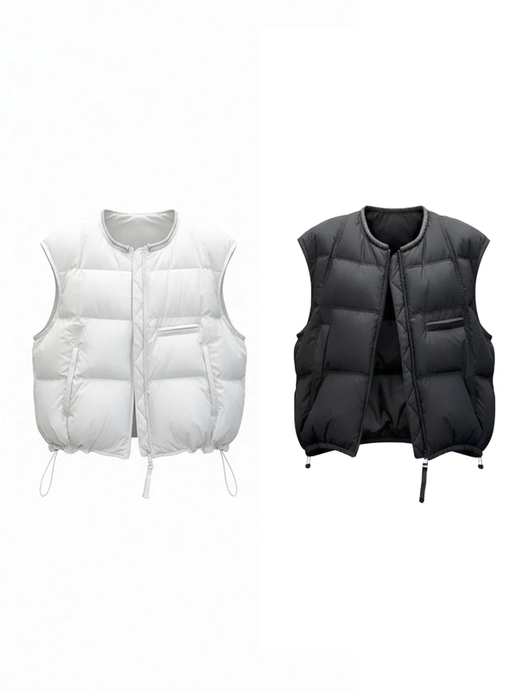 Modna europejska kamizelka pikowana damska zimowa nowa luźna otwarta kardiganowa kamizelka bez rękawów odzież wierzchnia