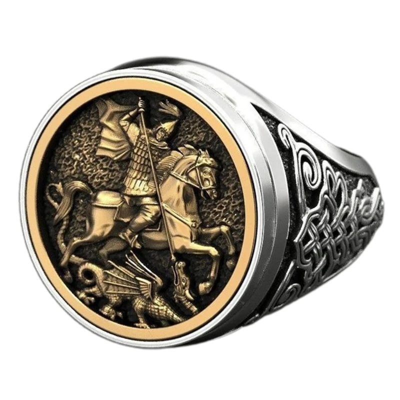 Novelty Men Signet Rings  George Portrait Roman Soldier Ring Handmade New Design Unique Style Jewelry Ring Gifts