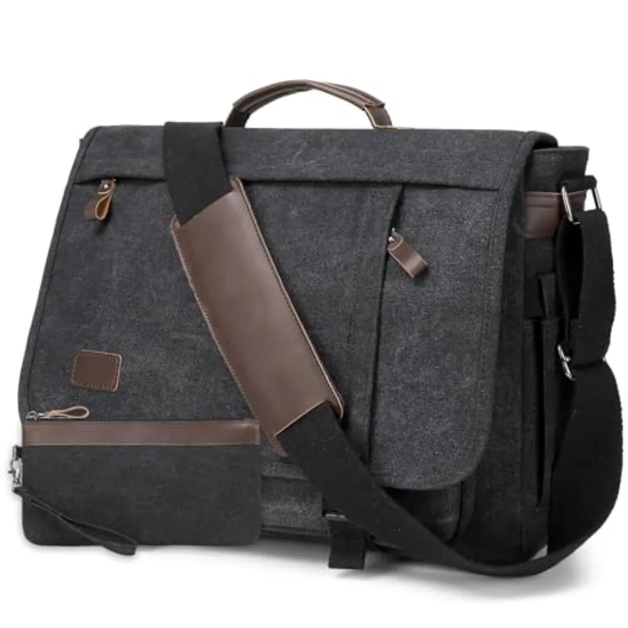 

17.3 Inch Messenger Bag for Men: 2PCS Laptop Bag PU Leather Canvas Work Briefcase Large Office