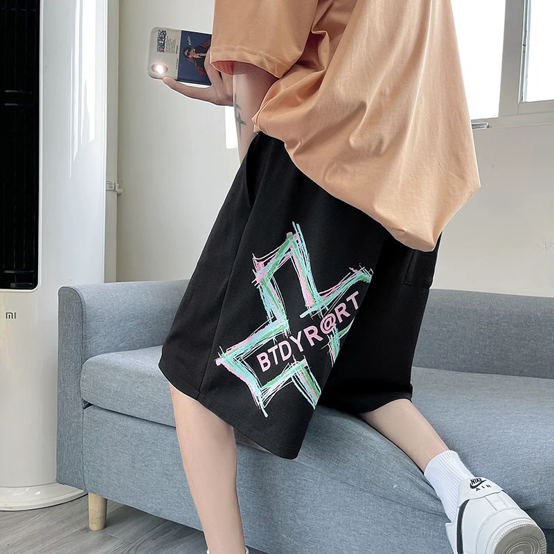 

Мужские летние тонкие свободные шорты из ледяного шелка в американском стиле, больших размеров, повседневные, длиной до колена, свободного кроя