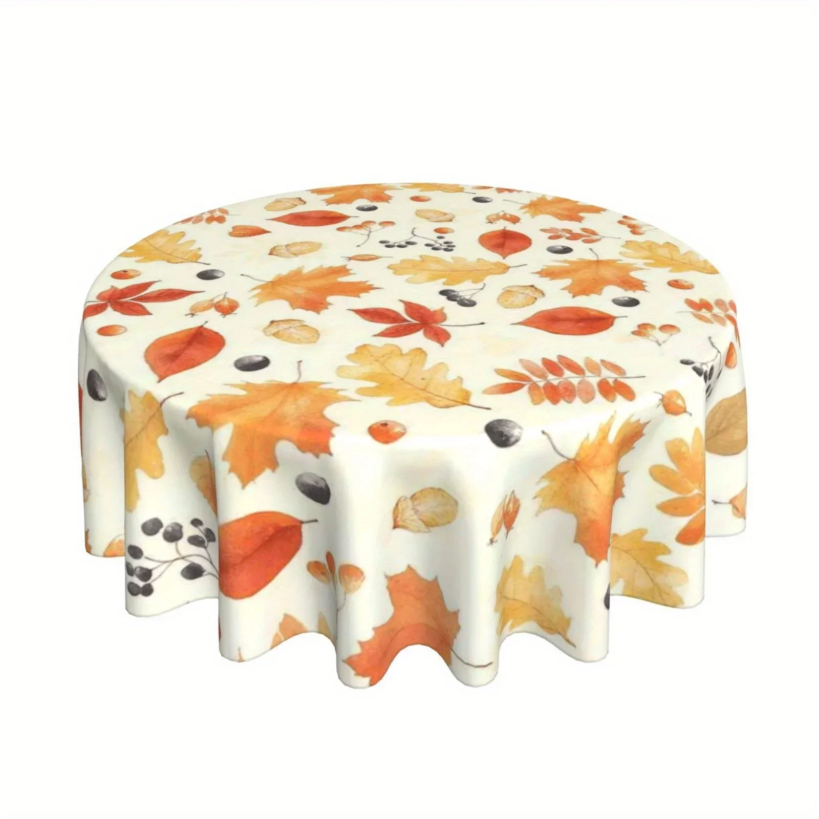 One extra-large round tablecloth - Cherry Leaf Autumn Tablecloth, in yellow and orange colors.yzb