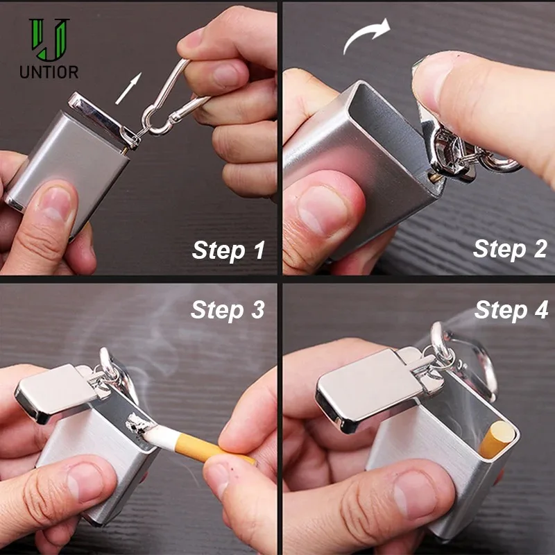 UNTIOR Mini Portable Ashtray Cigarette Keychain Outdoor Use Pocket Smoking Smoking Ash Tray with Lid Key Chain for Travelling