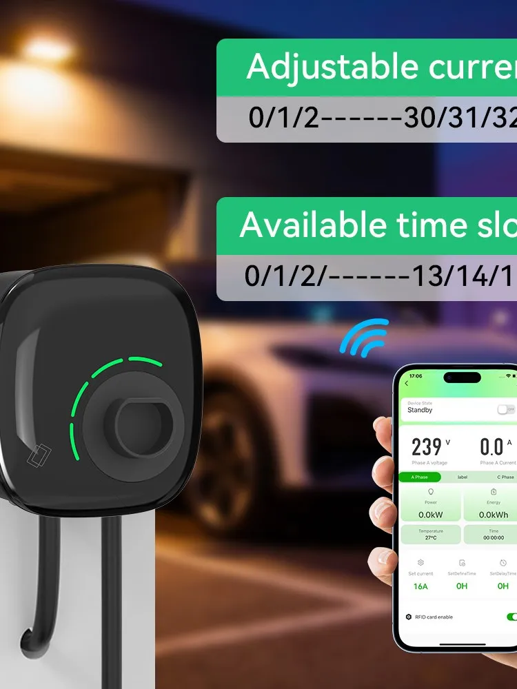 IPENGEN Typ2 11KW EV-Ladegerät Wallbox 5M Kabel EVSE Wallbox IEC62196-2 mit APP-Steuerung für Elektrofahrzeuge, einstellbarer Strom