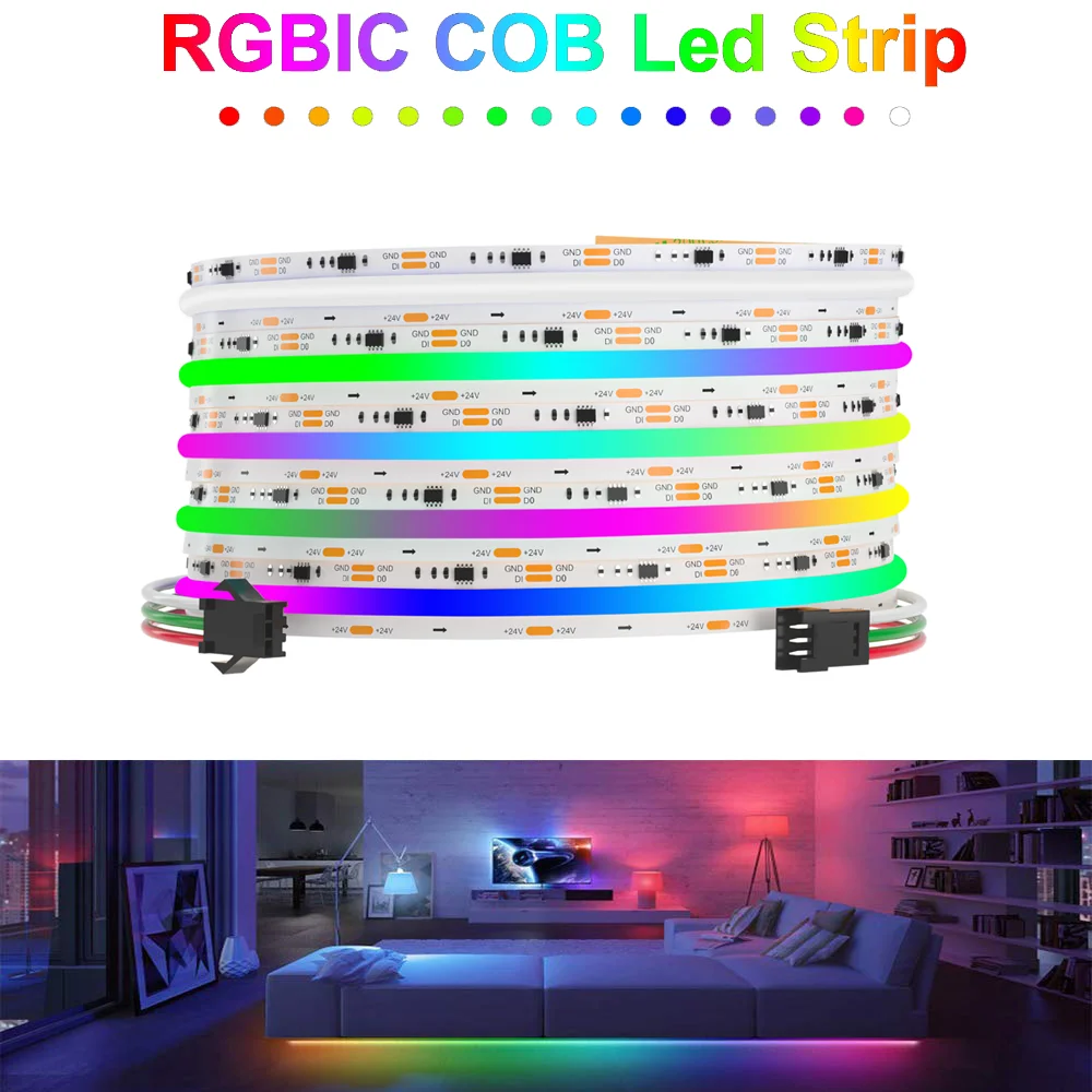 Full Dream Color RGBIC LED Strip Kit Addressable COB LED Strip Light WS2811 Pixel Light Tape 5M 10M For Home Decor 12-24V