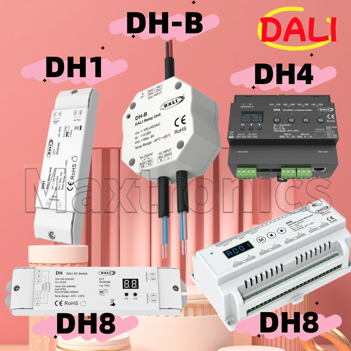 Skydance DH/DH1/DH8/DH-B (DT7) DH4 Relay Unit 1/2/4/8 Channel AC DALI Switch Dimmer AC100-240V DMX Push Switch for DALI Product
