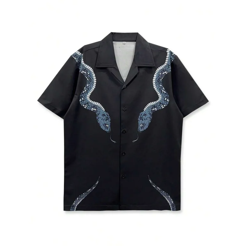 

1pc Men's Casual Snake Print Shirt, Minimalist & Versatile Design, Suitable For Leisure, Vacation, Short Sleeve, Beach Wear