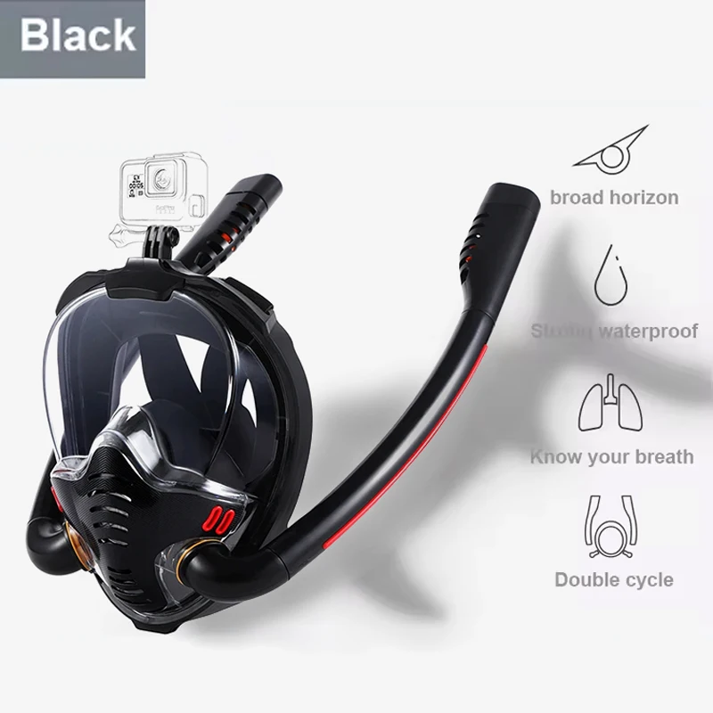

Snorkeling Mask Double Tube Silicone Full Dry Diving Mask Multicolor Adult Panoramic Anti-Fog New Breathing Mode Underwater
