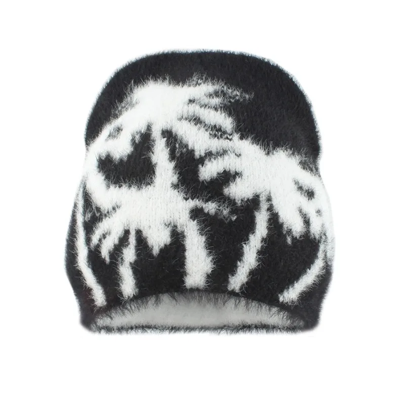 Autumn & Winter New Plush Thermal Hat Women's Coconut Tree Jacquard Mink Hair Knitted Hat Thickened Cold-proof Versatile Hat