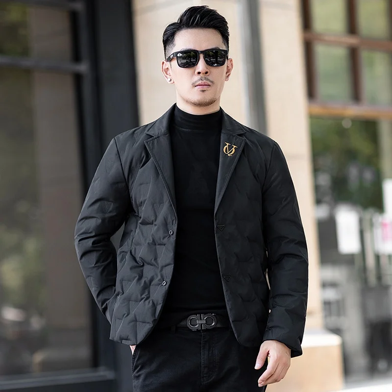 

Winter Thiened Embroidered Suit Sle Du down Jaet Busin Casual Faion Warm Soft Polyester Fabric No Hood for Men