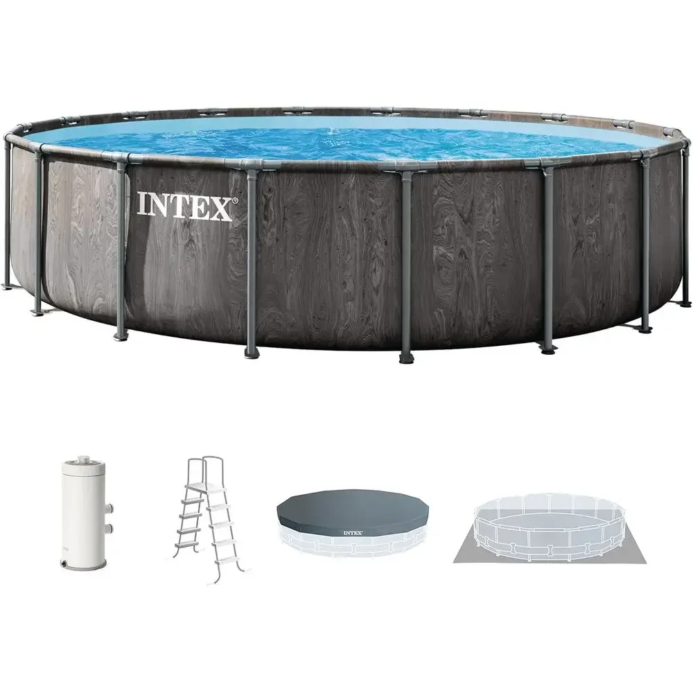 Round Above Ground Swimming Pool Set with 15ft Diameter, Steel Frame, 1000 GPH Filter Pump, Ladder, Cover, and Ground Cloth