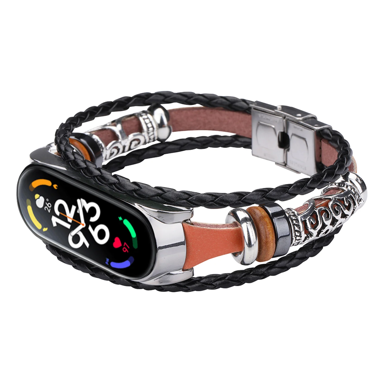 革ストラップビーズファッションdiyリストバンドxiaomi miバンド7ブレスレットエスニックスタイルのレトロな時計バンド