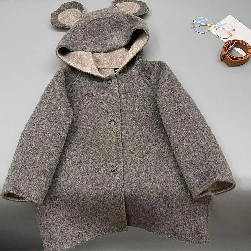 

Girls Woolen Coat Overcoat Jacket Windbreak 2023 Graceful Warm Thicken Winter Cotton Party Plus Size Children's Clothing