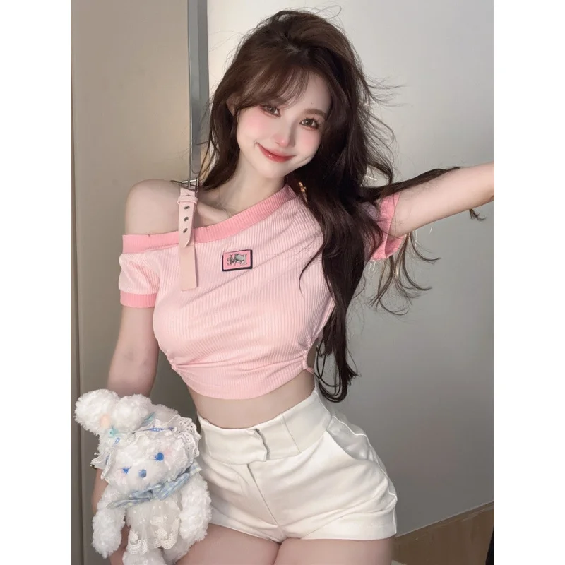 Women's American Sweet Spicy Slim Fit Cropped Short Sleeve T-Shirt, Unique Designer Summer New Top, Distinctive niche Design