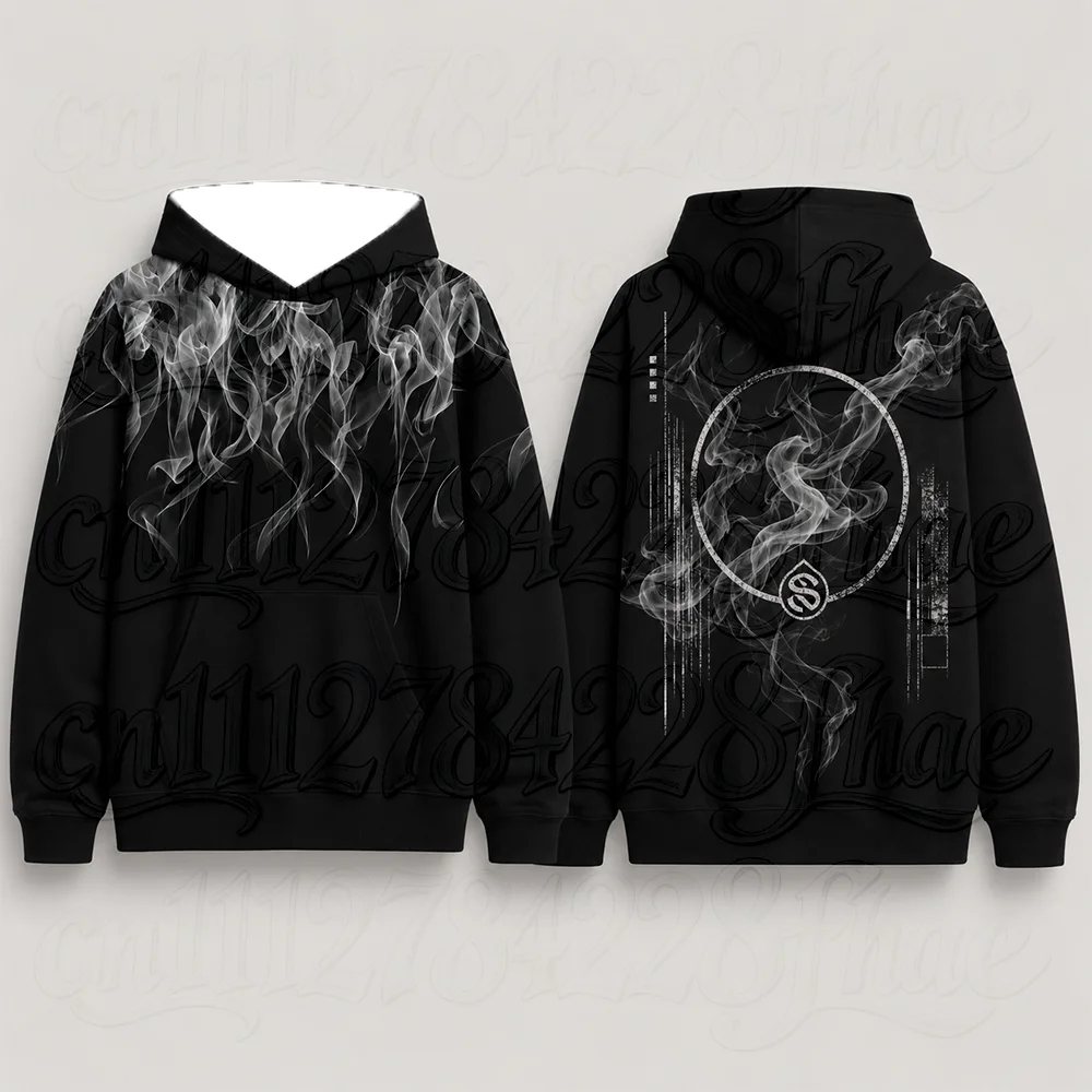 Abstract Smoke Geometry Long Sleeve Hoodie Parent-Child Matching Gothic Hip Hop Streetwear Halloween Cosplay Party Pullover Top
