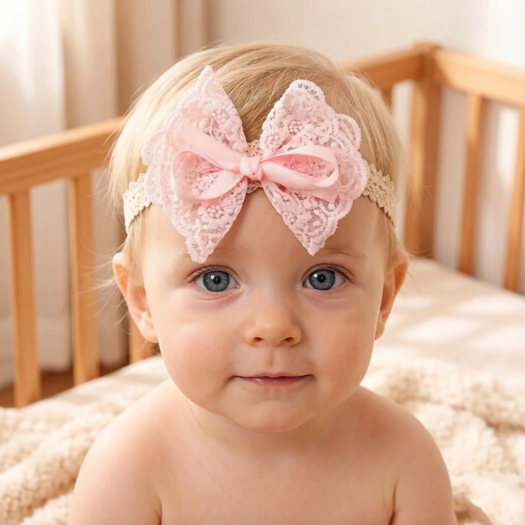 

6pcs Newborn Lace Bows Headbands Nylon Turban Handmade Elastic Baby Hair Bows Korea Headband for Baby Girls Infants Toddlers Kid