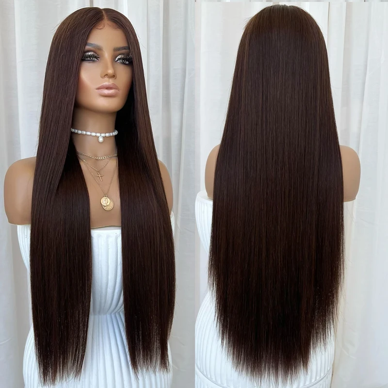 

#2 Dark Brown Silky Straight Cheap 250Density Glueless 5x5 HD Lace Wigs for Black Women Natural Hairline Long Last Full Lace Wig