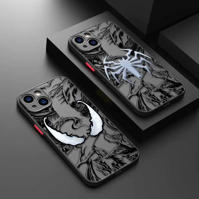 Clear Matte Phone Case for Apple iPhone 15 14 13 12 11 pro Max 13 12 Mini XS XR X 7 8 6 6S plus Marvel Venom Spider Man Cover