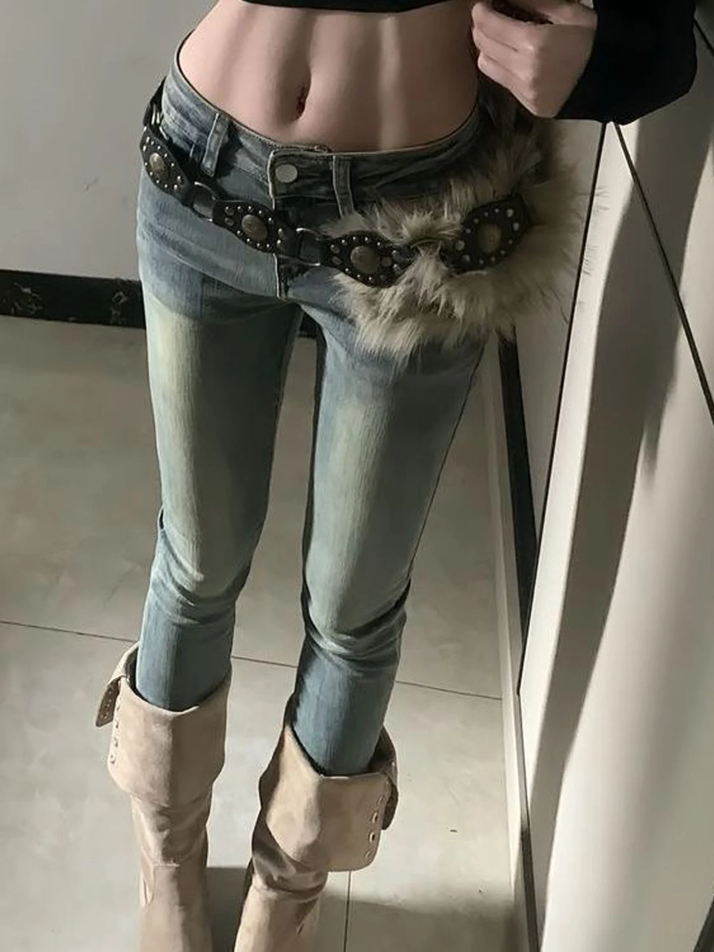 American Style Retro Low Waist Slim Fit Denim Jeans Women Fashion Spicy Nine Point Slimming Pencil Pants High Street Style