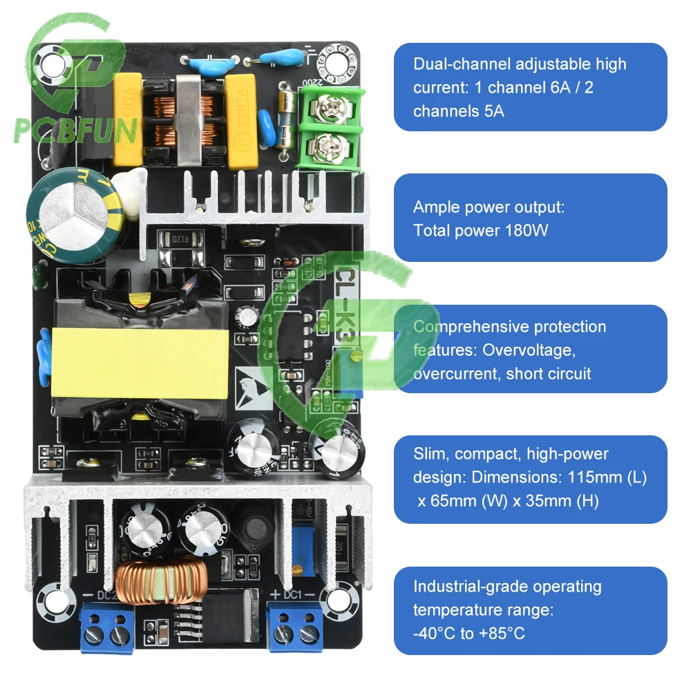 Carte d'alimentation à découpage haute puissance 180W, Module d'alimentation industriel à Protection Multiple, double sortie réglable