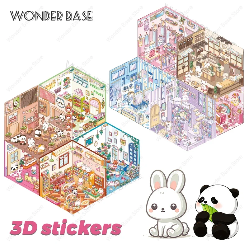 Cartoon DIY Fairytale Town Miniature Scene 3D Landscape Stickers Visual Stacking Stickers Gift for Kid Child Baby Student