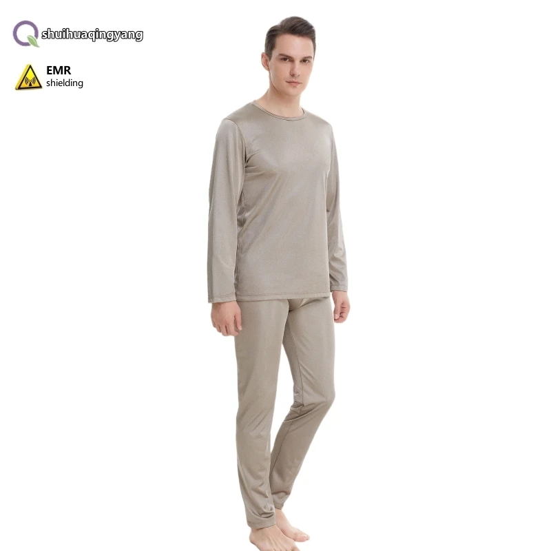 Electromagnetic radiation protective 100% silver fiber long sleeved underwear set, new energy vehicle EMF shielding clothing