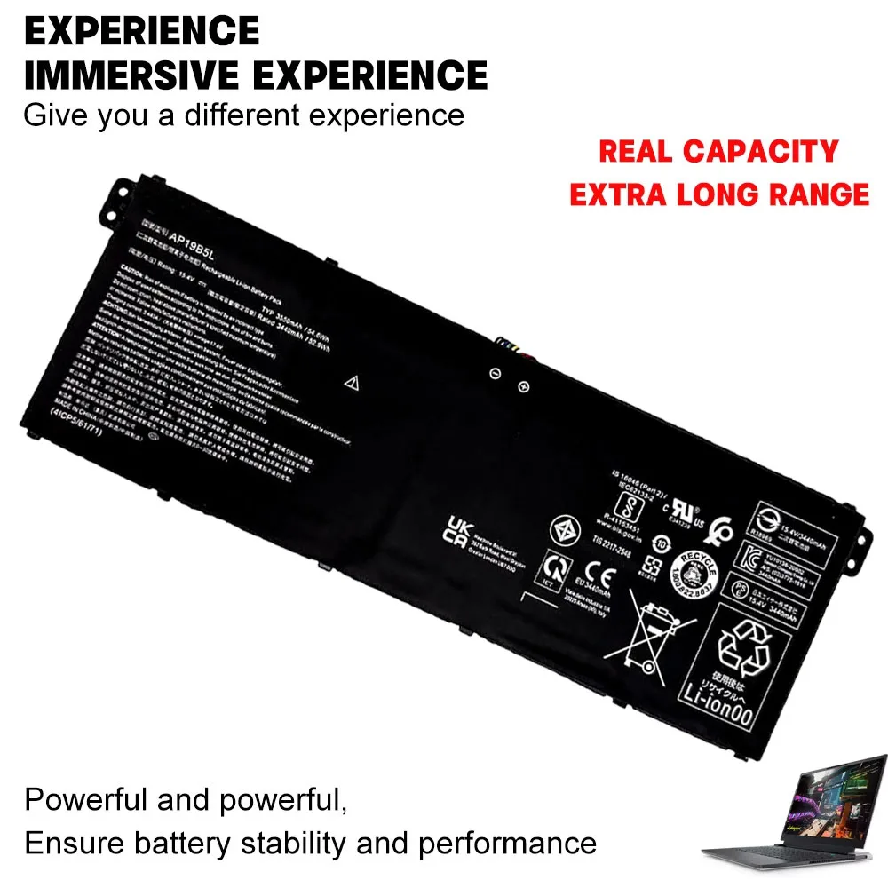 AP19B5L 15.4V 54.6Wh 3550mAh Laptop Battery for Acer Aspire 5 A515-43/52/55 Swift 3 SF314-42/512 TravelMate P2 Vero AV15-51
