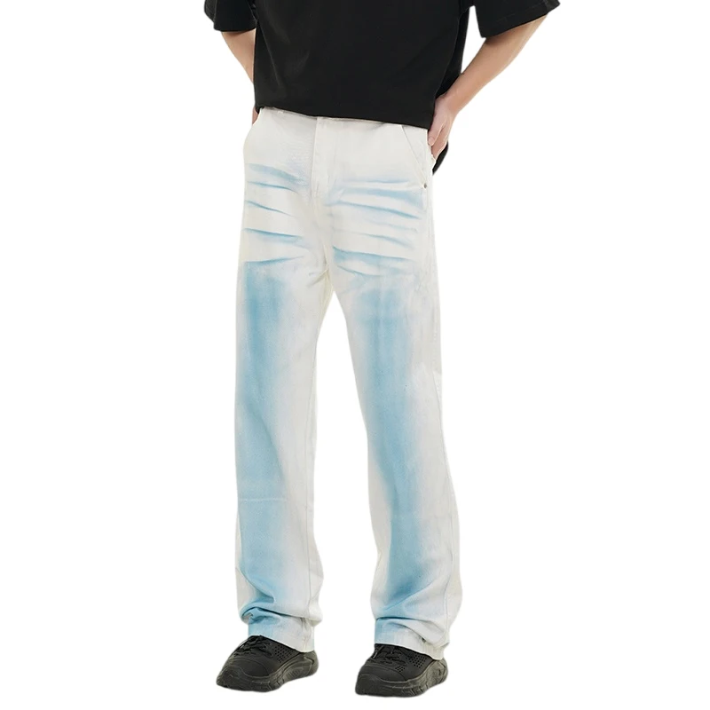 DistMurcia-Jean délavé teint pour homme, pantalon droit Hip Hop, High Street, mode américaine, adt, nouveau, 2024