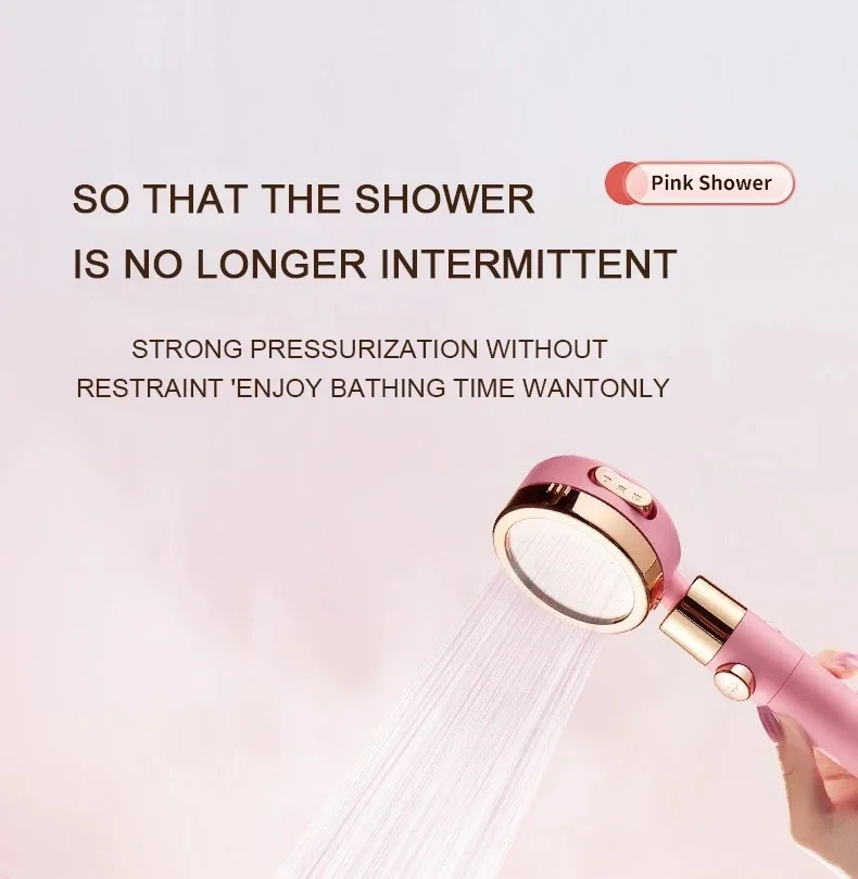 High Pressure Rain Shower Head Shower Head Water Saving Flow 360 Degrees 3 Modes Rotating Adjustment Bathroom Pink Shower Head