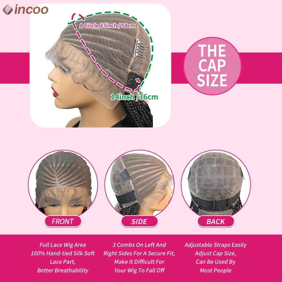 بوهو شعر مستعار مضفر الاصطناعية Knotless صندوق جديلة الباروكات مع نهايات الشعر المجعد Locs آلهة كامل الدانتيل الباروكات Cornrows تجديل خصلات الشعر المستعار