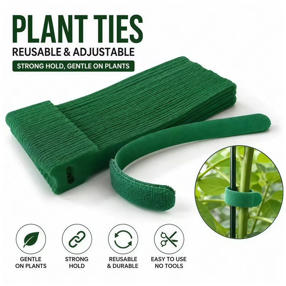50/100pcs Reusable Adjustable Non-Slip Nylon Plant Ties with Hook and Loop Fasteners, Ideal for Gardening Applications
