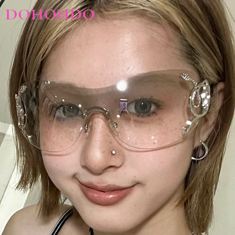 

Luxury Design Rimless Y2K One-Piece Sunglasses Women Vintage Trend Punk Men Shades Outdoor Windproof Goggles Female Lentes UV400