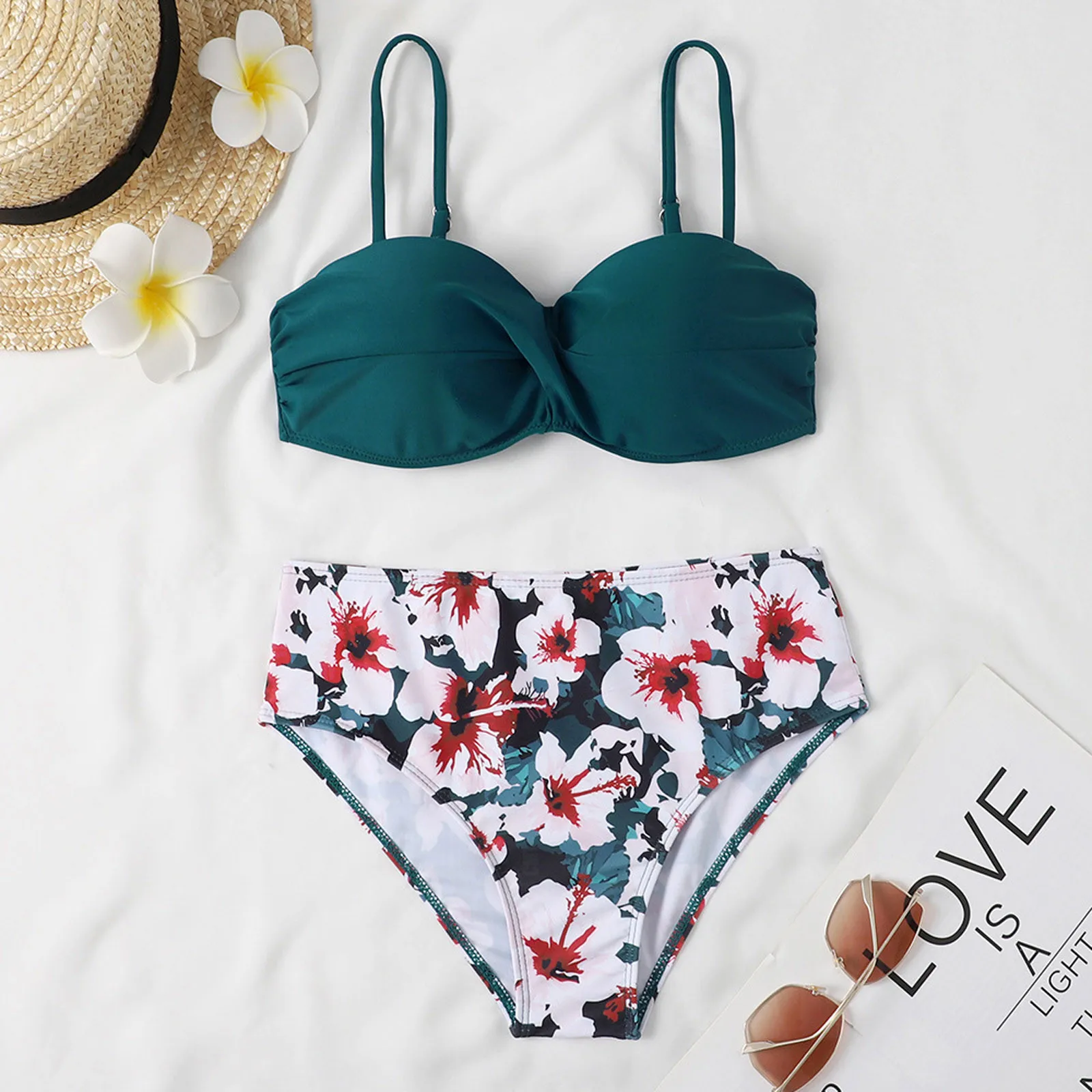 Leaf Print Bikini Underwire Swimwear Women Push Up Swimming Suits for Bathing Suit Beachwear Biquini Two Piece Set