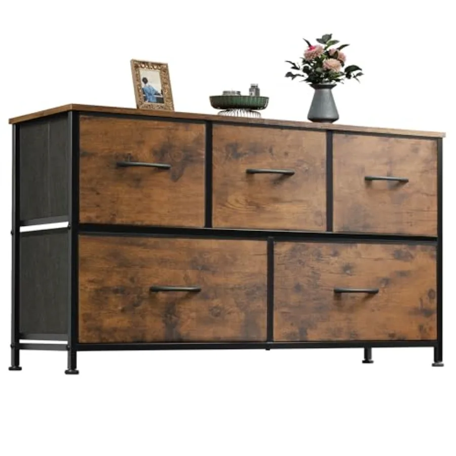 

Dresser for Bedroom with 5 Drawers Wide Chest of Drawers Fabric Dresser Storage Organizer Unit with Fabric Bins for Closet Livi