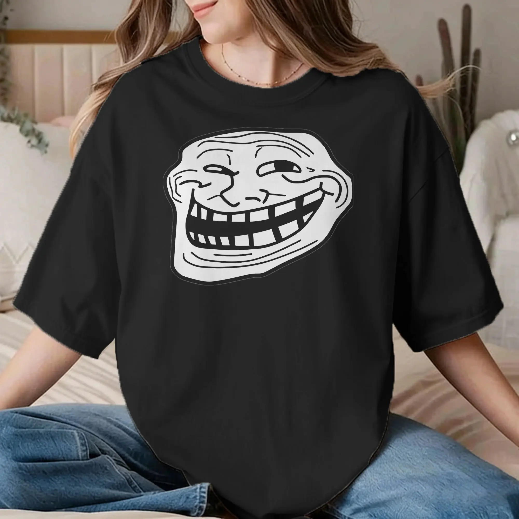 Leisure Trol Face Trollface MEME T-Shirts for Men Women Crewneck Cotton T Shirt Rage Comic Funny Anime Tee Shirt Graphic Clothes