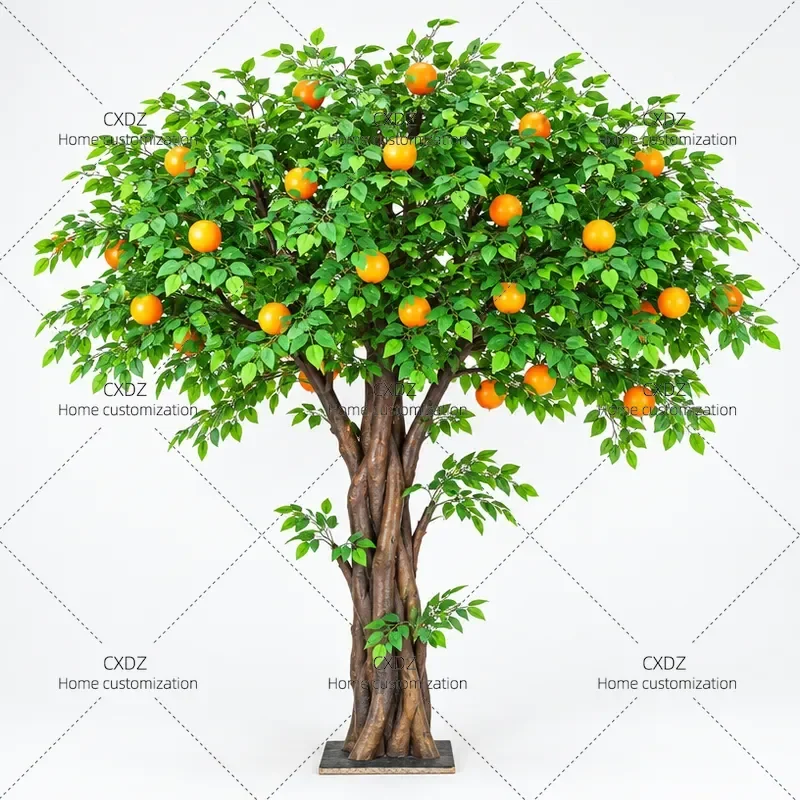 Simulation Orange Apple Persimmon Hawthorn Mango Pomegranate Lemon Peach Tree Artificial Large Fruit Plant Indoor Home