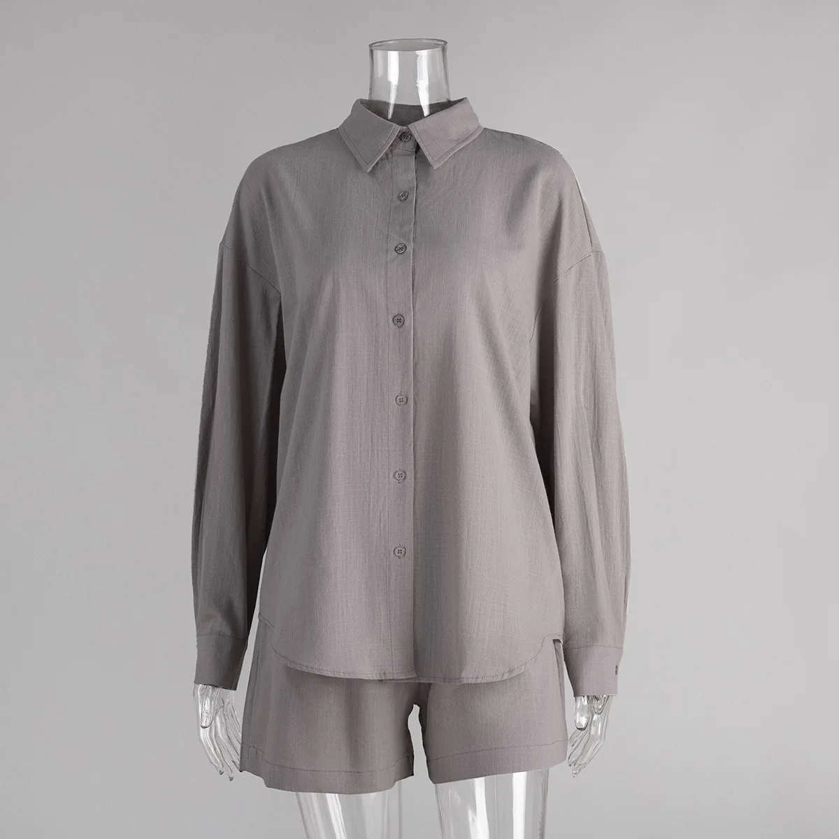 

Solid Color Casual Shorts Suit Fashionable Daily Resort Style Women's Suit Pure Cotton Long-sleeved Top Shorts Two-piece Set