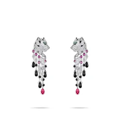 925 Silver Synthetic Zircon Earrings 18K Gold Plated Black and White Leopard Tassel Earrings