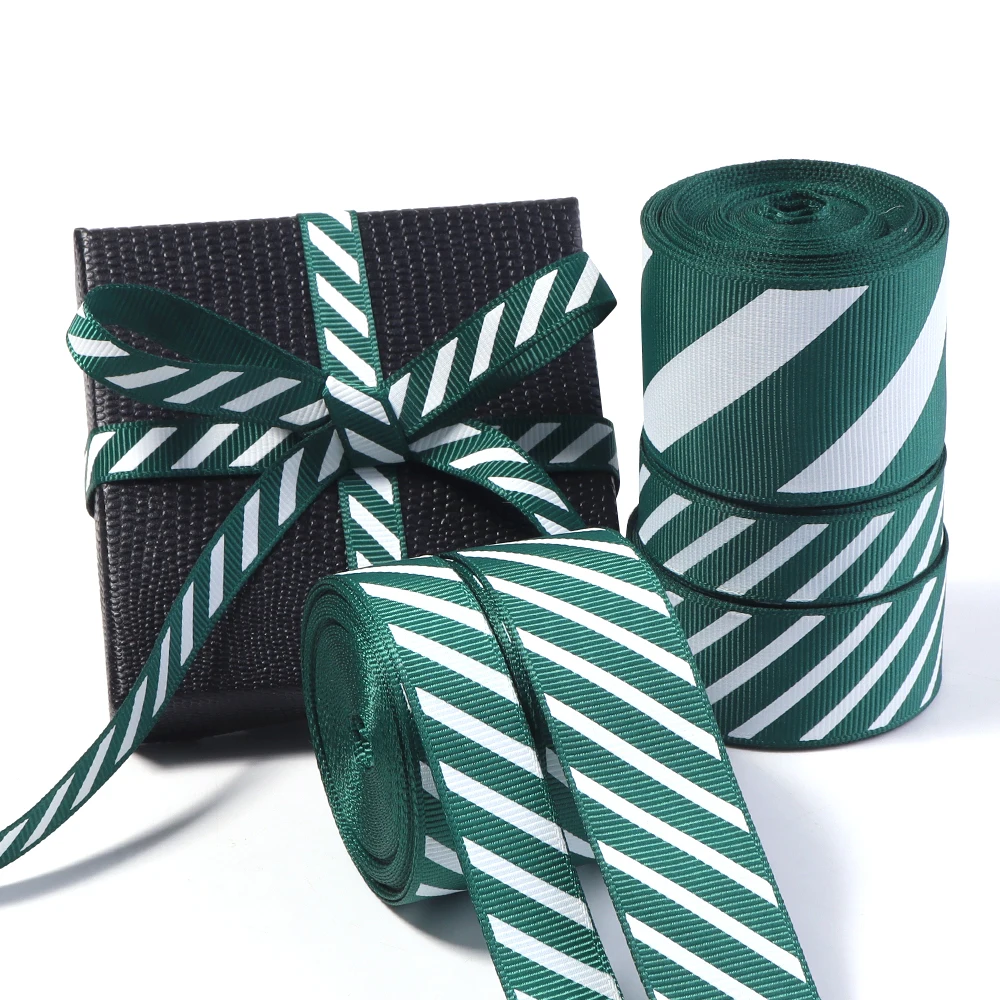 5-10 yards/lot 10/16/25/38mm Grün Weiß Streifen Band Weihnachten Stil Verpackung Gurtband für DIY Geschenk Box Dekoration Band