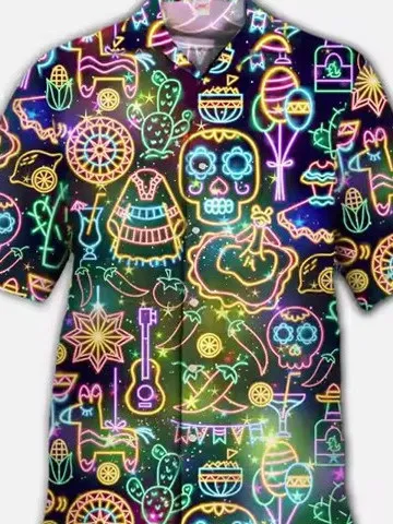 

Men's ort Sve irt with ket Collar Printed Loose Fit Summer Casual Wear Chinese Brandl Regular Length Button up