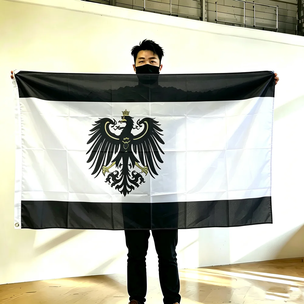 FlagGo Prussian Eagle Flag 90x150cm 3x5FT Black White Prussia Kingdom Historical Banner Waterproof Polyester Wall Hanging Decor