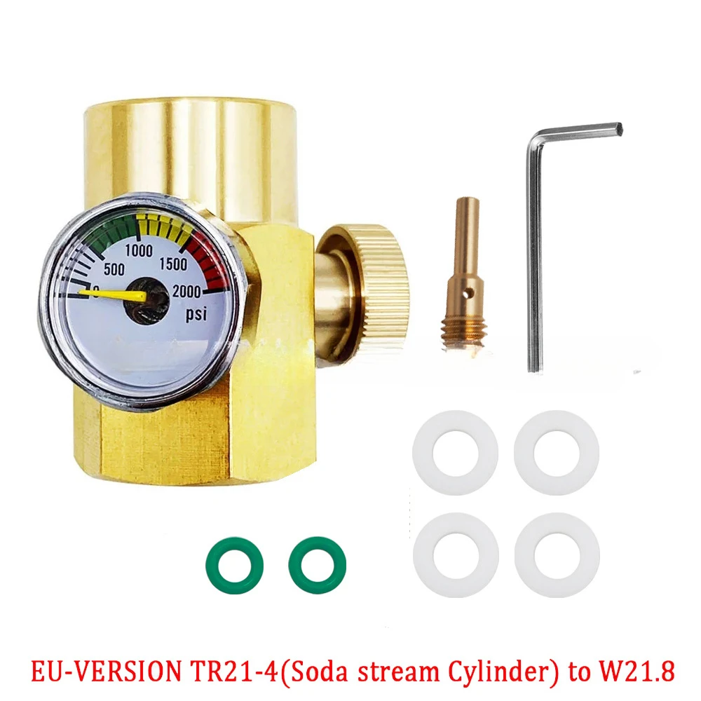 

Soda water cylinder inflatable connector large to small with pressure gauge W21.8/CGA320-Tr21-4