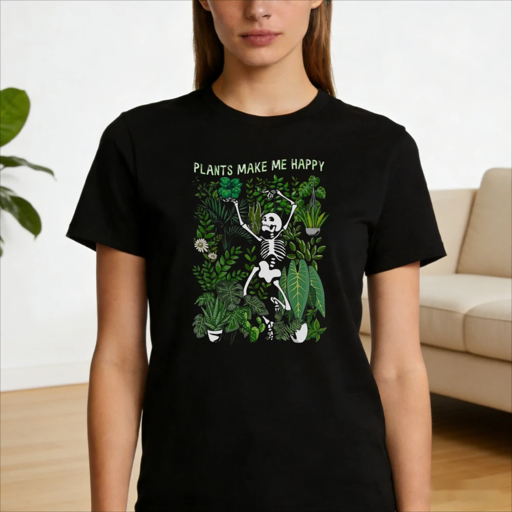 Plants Make Me Happy Shirt Plant Lover Gift Tshirt Plant Mom Daily Life Casual Cotton Short Sleeve Women Summer Crewneck Tops