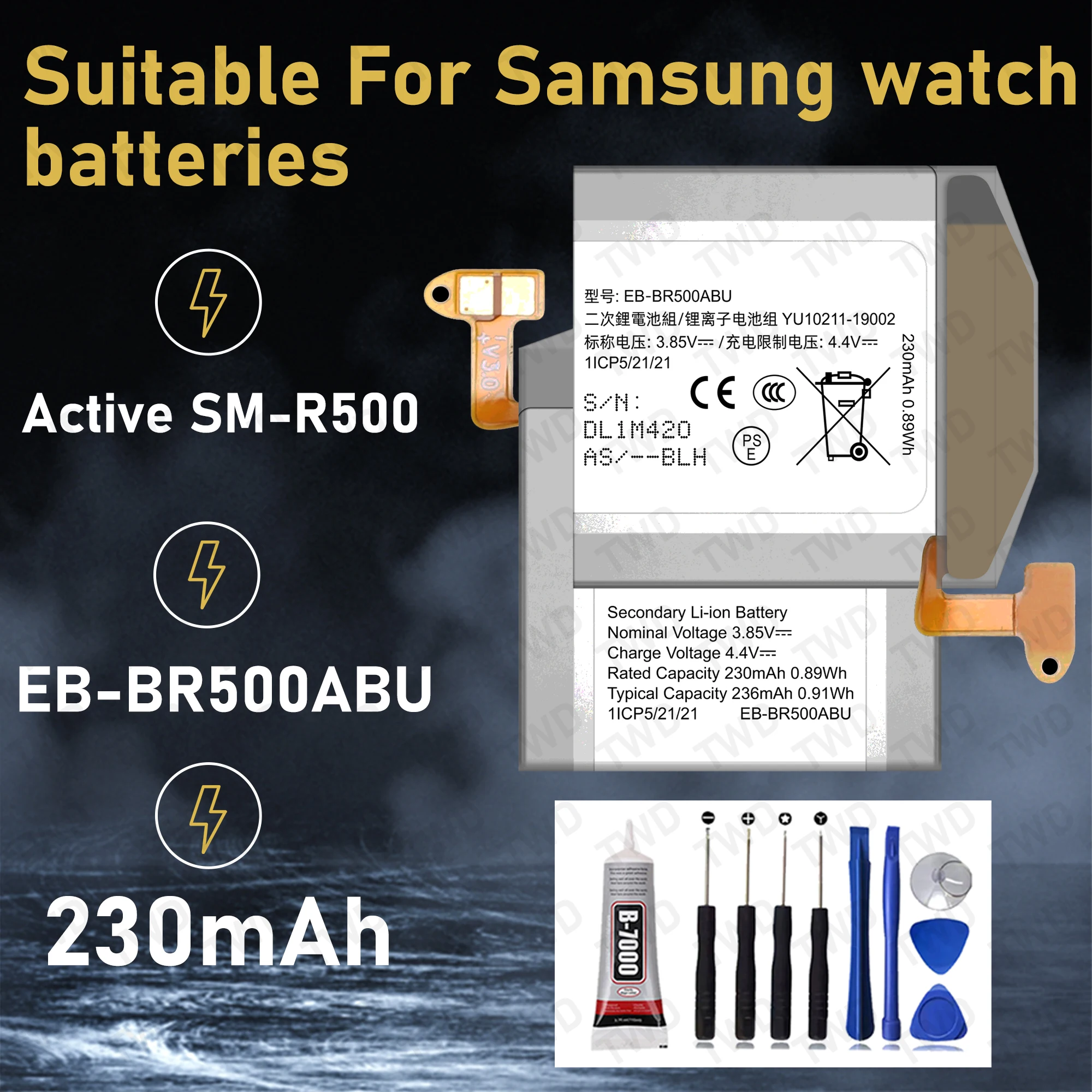 EB-BR500ABU Large capacity Battery For Samsung watch Active/SM-R500 Batteries New High Quanlity+Free Tools
