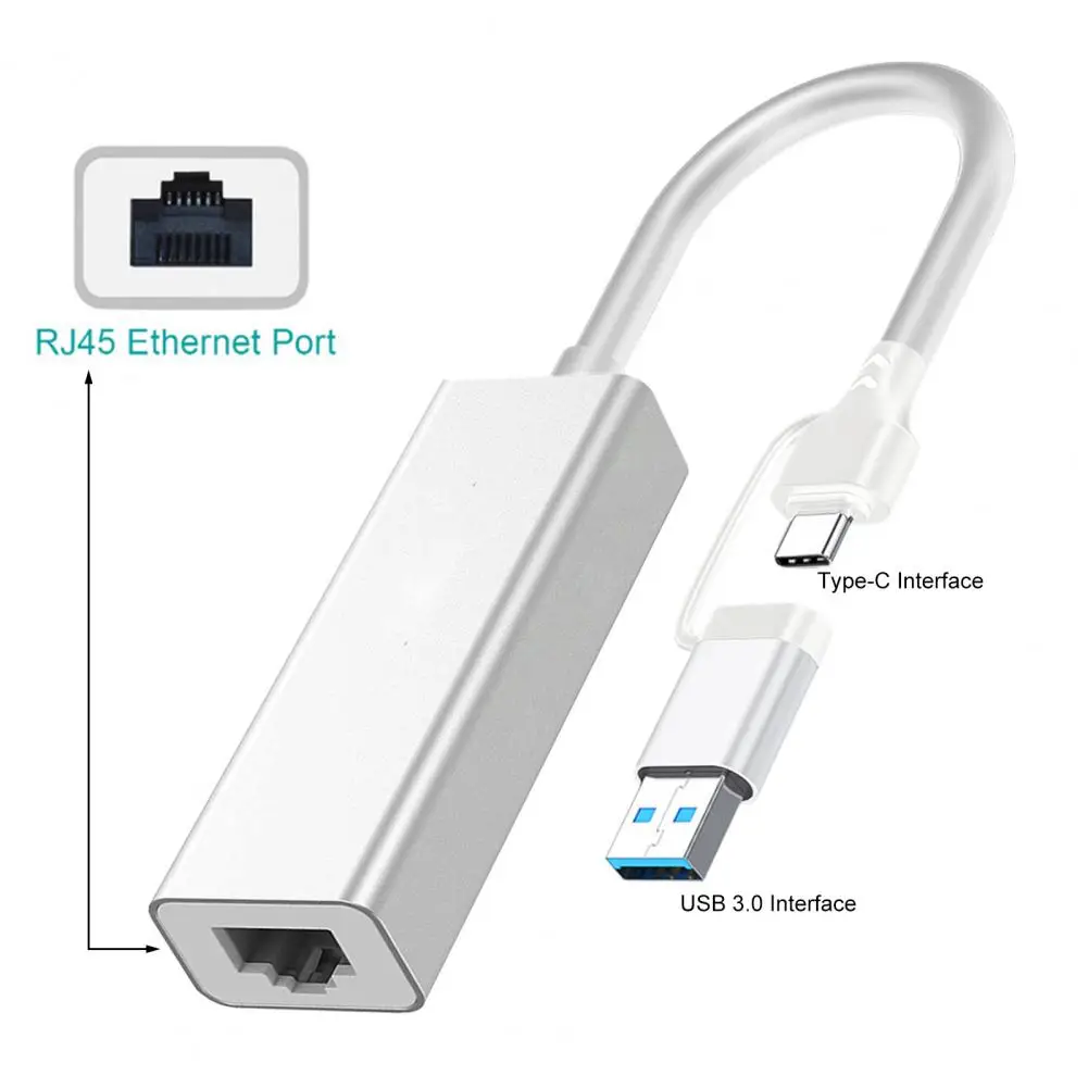 Colokan sambungan แบบมีสายและเล่น USB 3.0 Type-C เป็นอะแดปเตอร์เครือข่าย RJ45