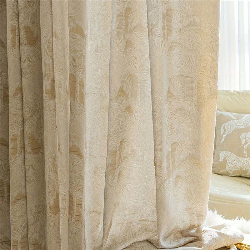 

American Light Luxury Coconut Tree Relief Texture Tulle Curtain Thickened Semi Sheer Window Screen For Living Room Bedroom