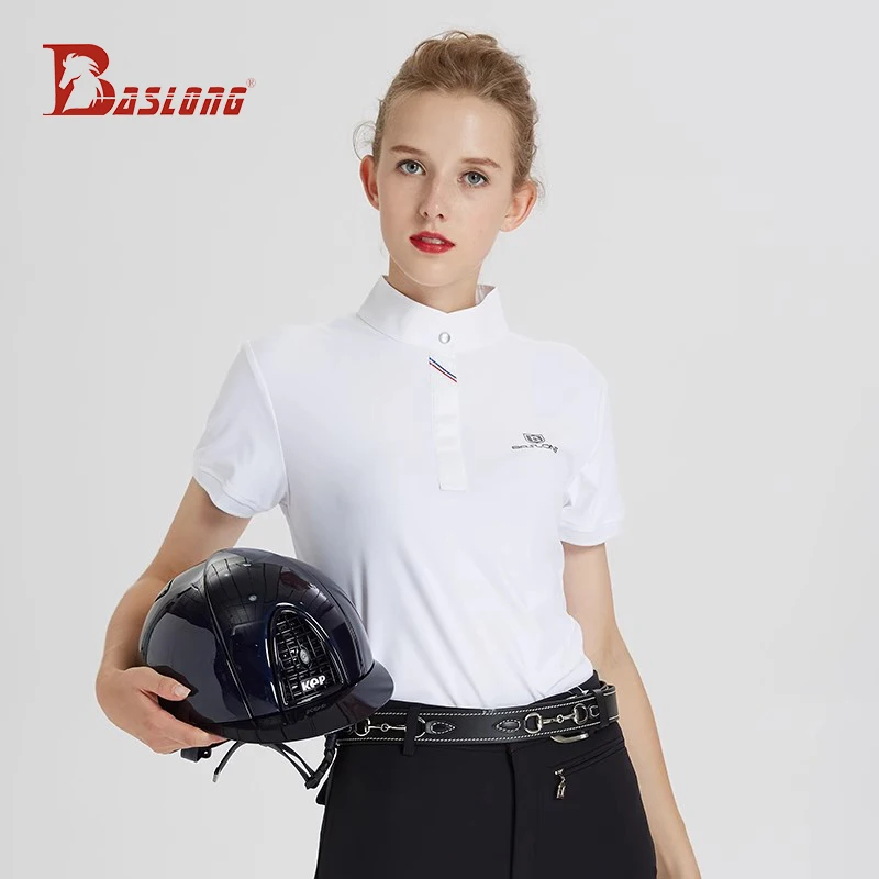 Baslong Camiseta deportiva ecuestre para mujer, ropa de caballero femenina de manga corta para montar profesional, ropa de competición de obstáculos ecuestres, verano de manga corta transpirable