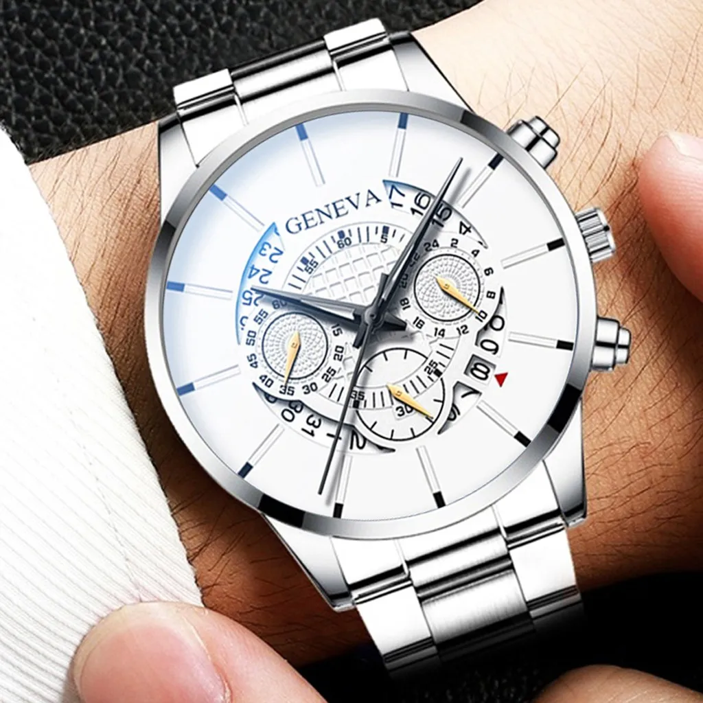 High-end Cool Unique Digital Watch Literal Multi Layer Dial Men Quartz Wristwatches Stainless Steel Belt Watch Business Reloj